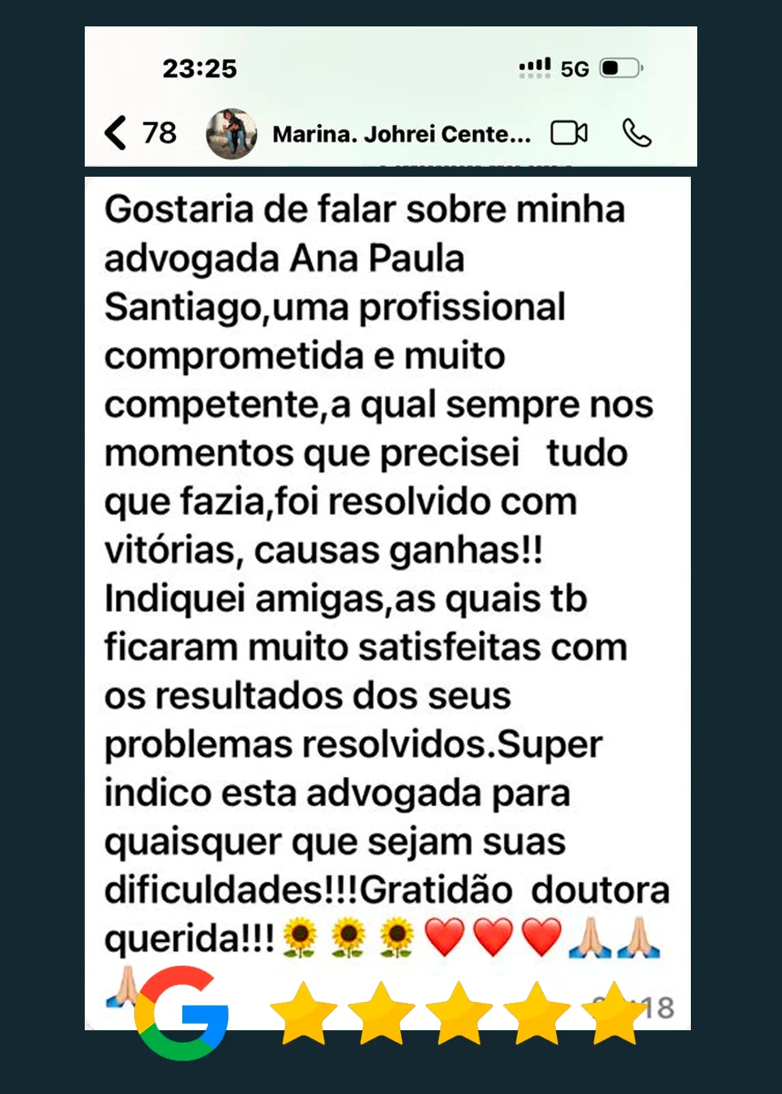 Depoimento da cliente Marina sobre o atendimento da Dra. Ana Paula Santiago