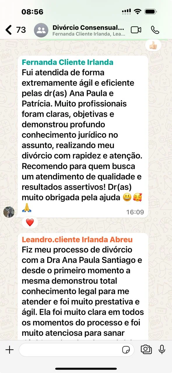 Depoimento da cliente Fernanda sobre seu processo de divórcio