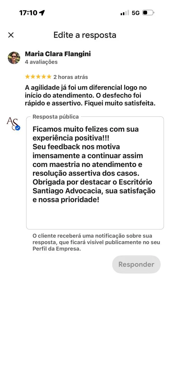 Avaliação 5 estrelas da cliente Maria Clara no Google