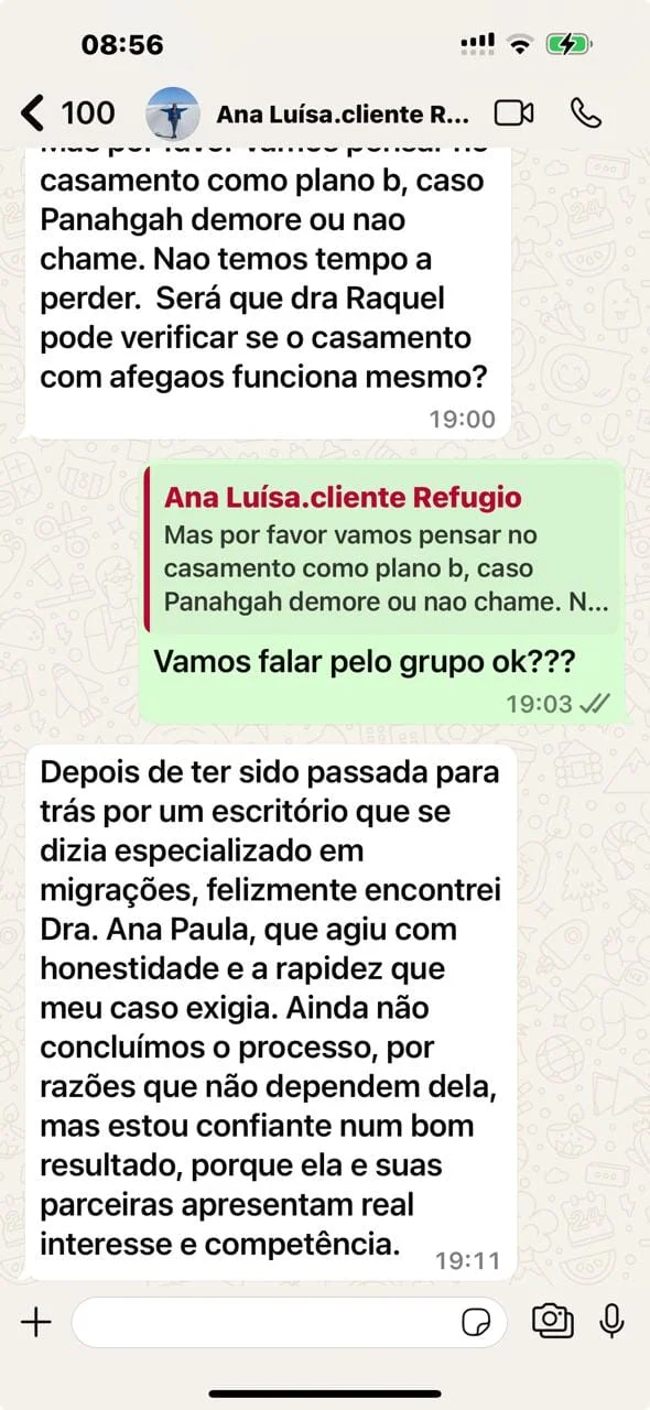 Depoimento da cliente Ana Luísa sobre o acompanhamento jurídico