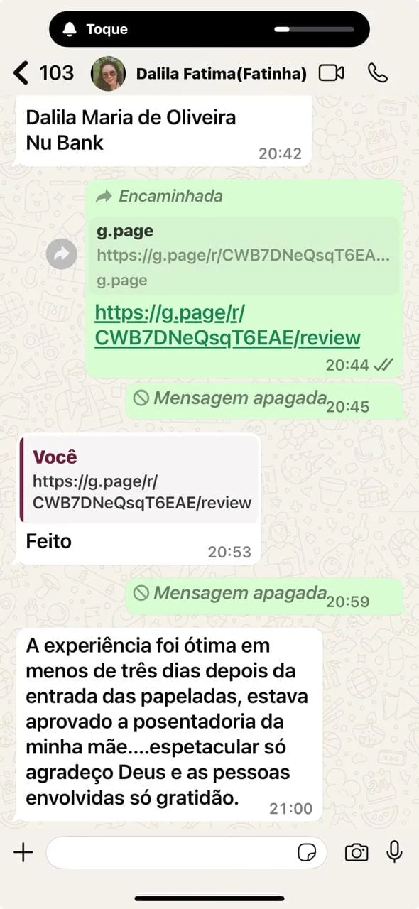 Depoimento da cliente Dalila sobre a agilidade do atendimento